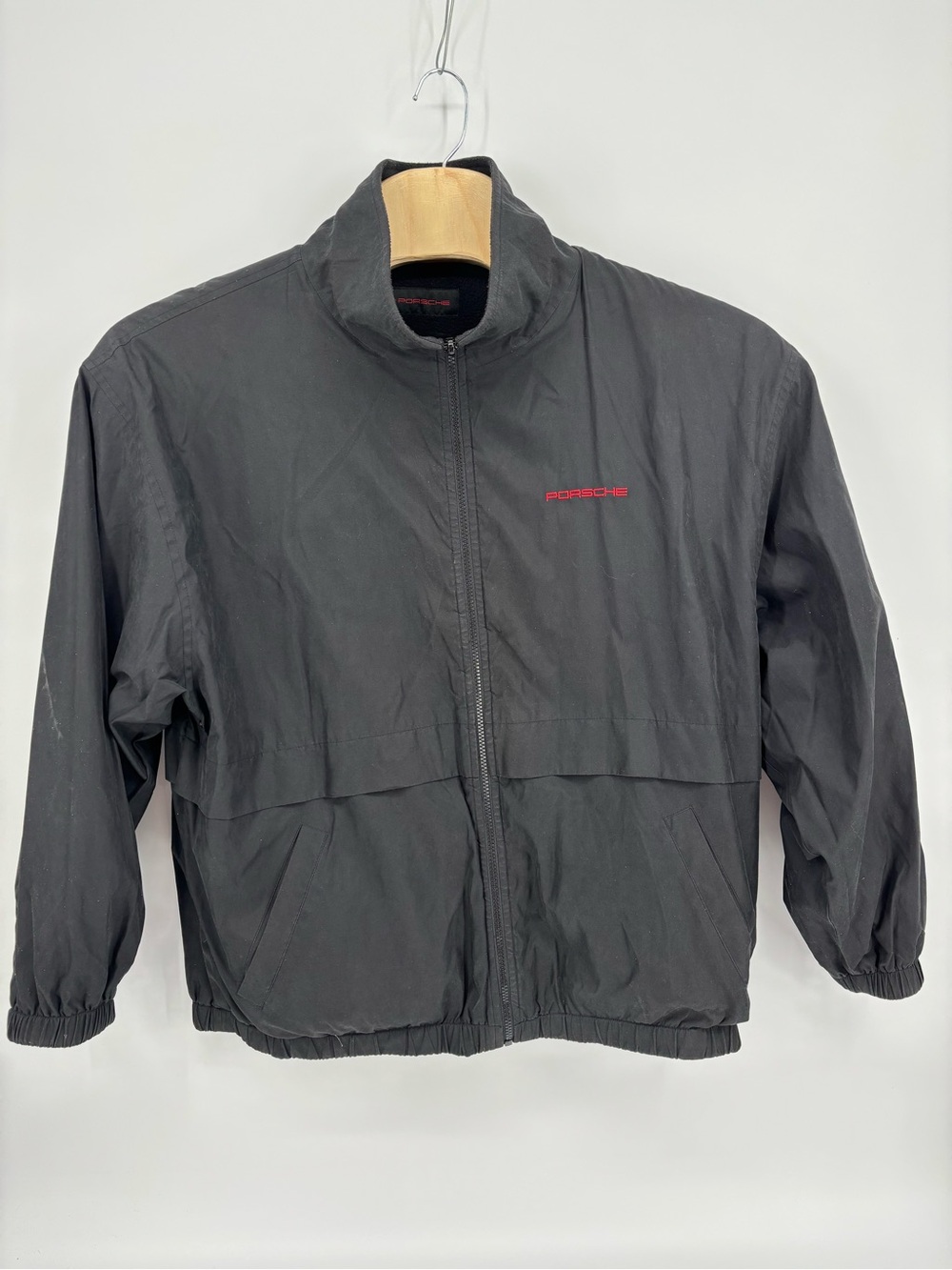 VINTAGE 1990s PORSCHE REVERSIBLE 2 SIDED FLEECE JACKET BLACK SIZE 2XL 911 ZIP UP